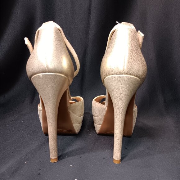 Jessica Simpson Platform Stiletto Beige And Gold Heels Size 5.5 {CH} - Picture 4 of 9